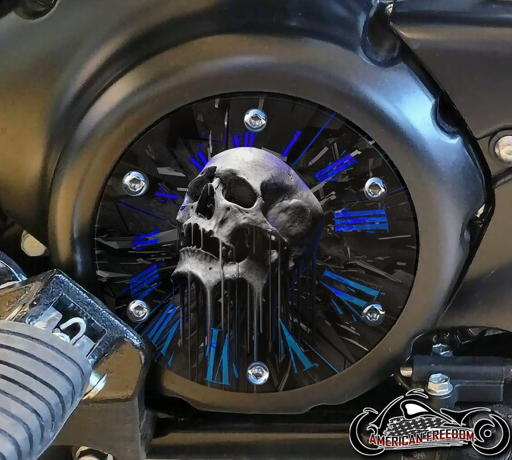 SUZUKI M109R Derby/Engine Cover - Skull Clock (Blue)